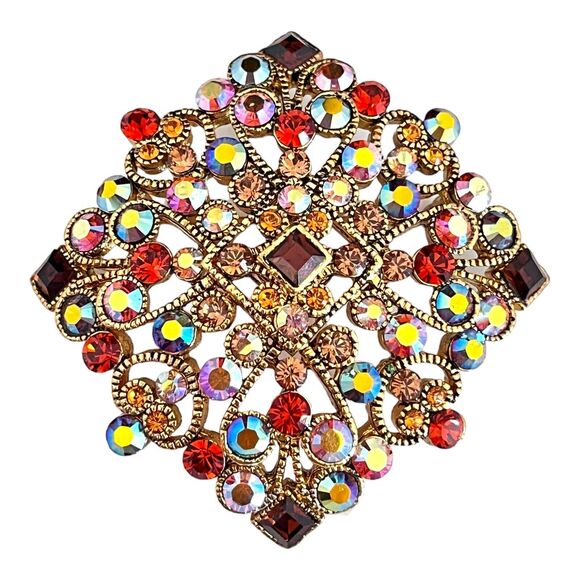 Retired Vintage Joan Rivers Pin Crystals Antique Gold Tone Never Worn 1W - Picture 1 of 2
